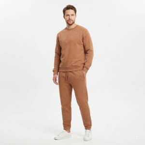 <b>Men</b> Casual Solid Sweatsuit Heavyweight Cotton Blend <b>Pullover</b> Crewneck Tracksuit Bulk Supplier Custom Apparel Manufacturer - Product Image 5
