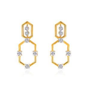Sleek Hexadic Duo <b>Diamond</b> Studs Women's Yellow Gold <b>Diamond</b> <b>Earrings</b> Round Brilliant Cut Minimalist Hexagon Studs Everyday Wear - Product Image 1