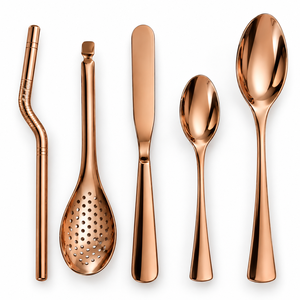 Ensemble de 5 ustensiles de plats professionnels en acier inoxydable or rose pour chef : cuillère ajourée, spatule, cuillères, outils offset, compatibles lave-vaisselle - Product Image 2