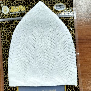Bonnet musulman blanc en coton tricoté, couleur unie, respirant, ajustable, broderie à la main, maille, pour toutes les saisons, Moyen-Orient - Product Image 4