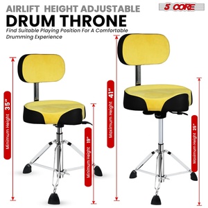 5 Core <b>Drum</b> Throne w Backrest 4" Padded Stool Airlift 25" Adjustable Drummer Stool 441Lb Capacity - Product Image 3