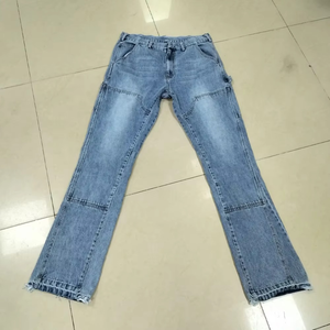 Jean cargo baggy déchiré à double genou pour homme, style streetwear, coupe évasée, uni - Product Image 1