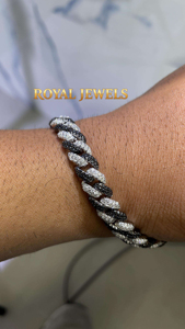 Bracelet en argent sterling 925, chaîne cubaine, moissanite taille brillant rond, bicolore, plaqué rhodium, bijoux - Product Image 1