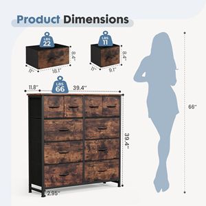 Commode moderne à 10 tiroirs en tissu, grande tour de rangement pour chambre à coucher, placard, salon, brun rustique - Product Image 5