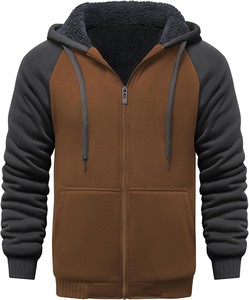 Nueva Sudadera con Capucha para Hombre, de Forro Polar, con Cierre, Color Verde Oliva y Beige, Manga Larga, Color Sólido, Informal, para Invierno, Corte Regular, Resistente al Viento, Tejida - Product Image 5