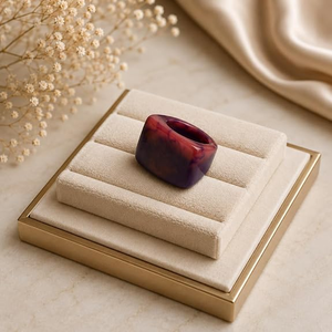 Anillo Redondo Hueco Grueso Unisex Hecho a Mano de Resina Marmoleada Rosa Pulida, Accesorios de Joyería de Moda - Product Image 6