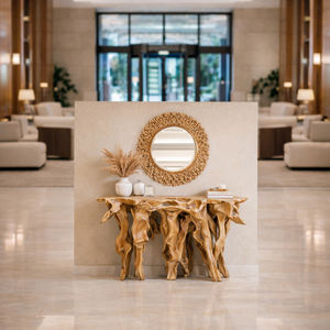 Table console en racine de teck massif, style rustique naturel, best-seller, table d'entrée en racine de teck Dhifa, forme exotique, pour hall d'hôtel de luxe - Product Image 3