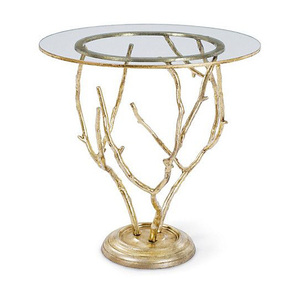 Mesa Auxiliar Moderna Decorativa de Aluminio con Tapa de Vidrio, Elegante Mesa de Centro para Sofá - Product Image 3