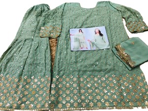Women Designer Heavy Georgette Chain <b>Sequin</b> Work Salwar Kameez Suit 3pc Set with embroidery design long sleeves <b>party</b> wear - Product Image 2