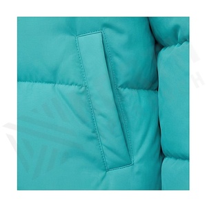 Turquoise Quilted Jacket Full Sleeve Stand Collar Winter Short Length Polyester Filling Zipper Closure - Product Image 5