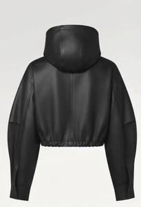 <b>Black</b> PU Leather Jacket Hooded Short Sleeve Windproof Zipper Front Button Decorative Motorbike Style Men's <b>Coat</b> - Product Image 6