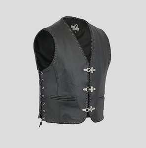 Chaleco de cuero negro para motocicleta para hombre, ropa de club sin mangas, tallas S a 3XL - Product Image 1