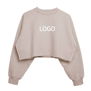 Winter Heavyweight Solid Embroidery Streetwear Crew Neck <b>Sherpa</b> <b>Lined</b> Fleece Sweatshirt with Front Logo 100% Cotton Women's - Product Image 2
