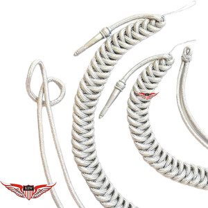 Silver <b>Braided</b> German Parade Aiguillette Uniform Shoulder Cord Silver Metallic Tip Uniform <b>Accessory</b> - Product Image 4