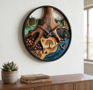 Horloge murale moderne en quartz avec bordure en bois naturel, cadre métallique, décoration artistique naturelle, à suspendre, salon, chambre d'hôtes, haute qualité - Product Image 3