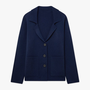 Poncho pour femme en laine bleu marine, couleur unie, tricoté à la machine, col écharpe, sans manches, style minimaliste, pour l'automne - Product Image 1