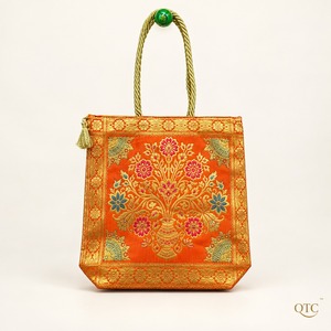 Vintage Banarasi Silk Brocade Sling <b>Bag</b> Handmade Cotton Lined Zip Purse Multi Color for <b>Women</b> - Product Image 1
