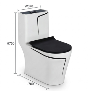 Inodoro de una Pieza Contemporáneo en Color Blanco con Asiento Negro y Descarga de Doble Flujo con Sifón - Product Image 4