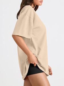 <b>Women's</b> Oversized Crew Neck Short Sleeve Loose Fit 100% Cotton Jersey Solid Color T-Shirt Spring Summer Casual Breathable <b>Top</b> - Product Image 2