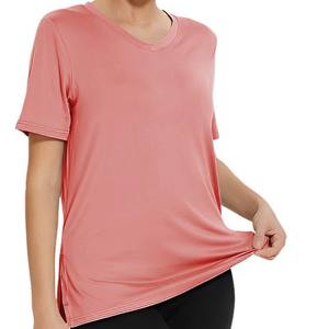 Camiseta de Manga Corta con Cuello en V para Mujer, Color Sólido, Suave, Informal, para el Verano, Transpirable, 100% Poliéster, Personalizable - Product Image 1