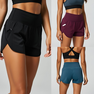Shorts de sport tricotés bleu clair taille haute avec volants, respirants, taille élastique, pour femme - Product Image 4