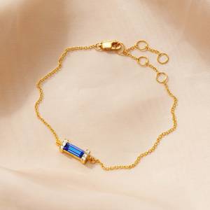 Pulsera de barra con zafiros talla baguette, plata de ley 925, chapada en oro vermeil de 14K, pulsera con piedra de nacimiento de septiembre, regalo para ella - Product Image 1