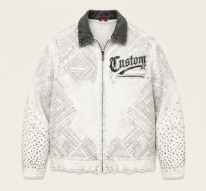 Chaqueta Vaquera Vintage Personalizada con Estampado Geométrico, Cuello en Contraste, Cierre Completo, Forro Acolchado, Ropa Casual de Calle - Product Image 2