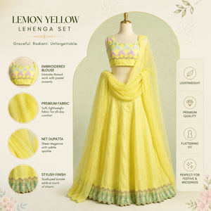 Luxury Lemon Yellow Bridal Lehenga Choli with Embroidered Blouse Soft Net Dupatta Designer Wedding Reception Festive Wear - Product Image 5