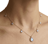 Collier de mariée de luxe plaqué or 14 carats avec pendentif goutte d'eau en pierre de lune arc-en-ciel, chaîne câble, certifié IGI, vente en gros