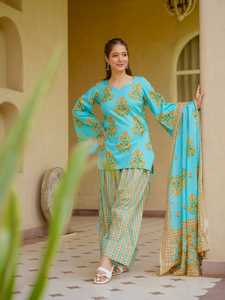 Tenue de fête pour femme, vêtements ethniques, vente en gros, ensemble de créateur en coton imprimé numérique, haut, pantalon et dupatta - Product Image 1
