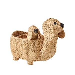 Boho <b>Large</b> Dachshund Water Hyacinth <b>Storage</b> <b>Basket</b> Woven Decorative Organizer Bin Puppy Animal Kids Room Decor - Product Image 4