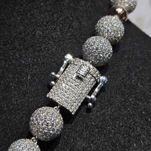 925 Silver Moissanite Ball Bead Necklace Hip Hop <b>Iced</b> <b>Out</b> Beaded <b>Chain</b> Luxury Unisex Statement Jewelry OEM ODM - Product Image 5