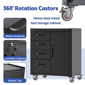 Black/Gray Sturdy Metal <b>Tool</b> <b>Storage</b> <b>Cabinet</b> with Wheels Organizer Solution for Garage Office or Home - Product Image 5