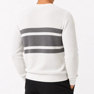 Sweat-shirt en tricot texturé nid d'abeille rayé pour homme, col rond, manches longues, coton respirant, vêtements décontractés |   Fabrication OEM ODM - Product Image 3