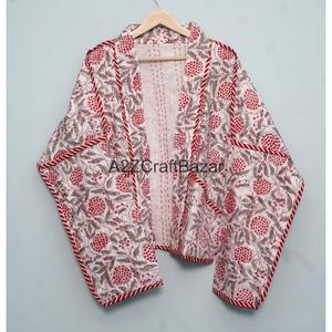 Chaqueta Acolchada Floral de Algodón Puro 100% Hecha a Mano en India, Estilo Vintage, Cómoda, Transpirable y Ecológica para Mujeres y Niñas - Product Image 6