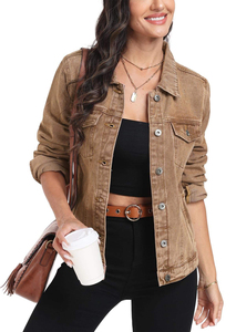 Chaqueta Vaquera Personalizada Color Marrón Almendra para Mujer, Temporada Otoño-Invierno, Rellena de Algodón, Tejida y Estampada - Product Image 5