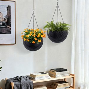 <b>Large</b> 13.4 Inch Self-Watering Rattan Inspired Hanging Planter Root Rot Resistant Water Storage Water Hanging <b>Baskets</b> Accessory - Product Image 1