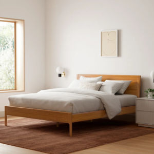 เตียงนอนดีไซน์หรูหราคุณภาพสูงสไตล์กลางศตวรรษ เฟอร์นิเจอร์ห้องนอนไม้สักแท้ - Product Image 1