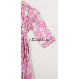 Bata Kimono de Algodón 100% para Mujer, Estampado Floral Sexy, con Cordón Ajustable, Cuello en V, Manga Tres Cuartos, Transpirable, Primavera/Verano - Product Image 4