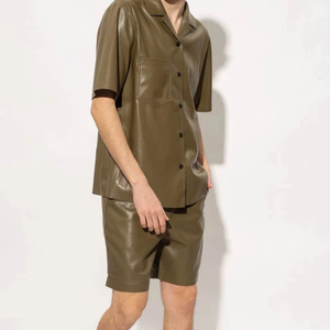 Nuevo Diseño Ligero de Alta Calidad al por Mayor 2025 Camisa de Cuero Caqui de Manga Corta para Hombre Chaquetas de Cuero Transpirables - Product Image 3