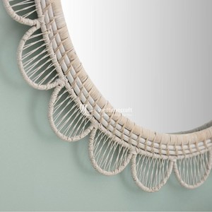 Luxury <b>Round</b> Woven Rattan Modern <b>Wall</b> <b>Mirror</b> with Scalloped Frame Easy Installation for Bedroom Bathroom & Living Room Decor - Product Image 2