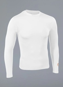 Men Long Sleeve <b>Compression</b> <b>Shirt</b> <b>White</b> Slim Fit Quick Dry O-Neck Knitted Polyester Casual Workout Top - Product Image 1