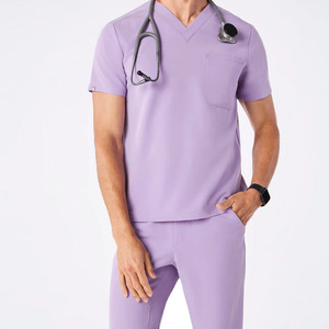 Men Lavender <b>Purple</b> V Neck Short Sleeve <b>Scrub</b> Set Hospital Nurse Uniform with Pocket - Product Image 1