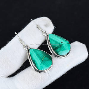 Best Selling Valentine's Day Gift Idea 925 <b>Sterling</b> <b>Silver</b> Malachite <b>Earring</b> <b>Heart</b>-Shaped Gemstone Pear-Style Bestfriend <b>Earring</b> - Product Image 6