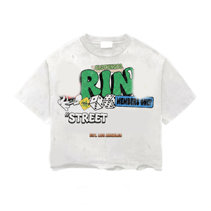 Camiseta Boxy para Mujer, 240 GSM, Algodón Premium Blanco, Lavado Vintage, Estampado Puff, Logotipo Personalizado DTF, Camiseta Streetwear, Tallas Grandes, 100% Algodón - Product Image 1