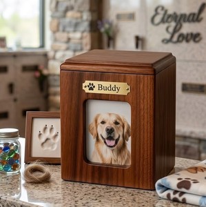 New Arrival Wooden Pet Urn with Photo Frame and Nameplate <b>Memorial</b> <b>Keepsake</b> <b>Box</b> for Dog or Cat Ashes From Viet Nam - Product Image 3