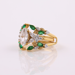 Marquise Diamond Multi Row <b>Cocktail</b> <b>Ring</b> Vintage Inspired Design Lab Grown Cut Diamonds 925 Silver <b>Gold</b> Plated IGI Certified - Product Image 2