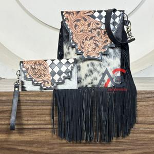 Producto Elegante, Nuevo Bolso de Mujer con Flecos de Cuero Vacuno Hecho a Mano por Diseñadores y Bolso de Mano de Cuero Vacuno Hecho a Mano, Juego de 2 Piezas para Damas - Product Image 1
