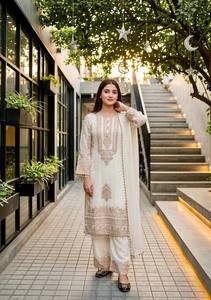 Ensemble Palazzo 2 Pièces en Georgette Brodé pour Femme, Haut Anarkali à Manches Longues avec Dupatta, Tenue Ample - Product Image 2