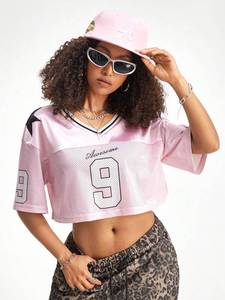 Camiseta de Fútbol Corta de Malla Rosa con Número 9 para Mujer, Ropa Urbana, Fabricante Mayorista de Marca Privada OEM - Product Image 3